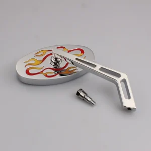 Specchio retrovisore Chopper destro Universale Cat Eye Fiamme M10 Filetto Ausverkauf