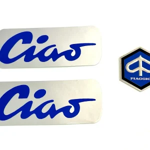 3tlg. Set Piaggio Vespa Ciao Aufkleber - Schriftzug Emblem Aluminium Wochenendangebot