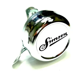 Klingel / Schelle - chrom - weiß mit schwarzen Simson Schriftzug Mega-Angebot