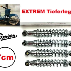 Neu 4x Simson KR51 Tieferlegung Stoßdämpfer 240 / 260 chrom für Schwalbe BOOL-Tec