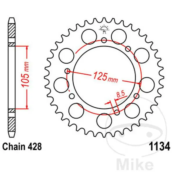 Abverkauf Kettenrad50 Zähne Teilung 428 105 / 125